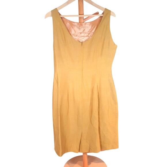 VTG LINDA HARTMAN SILK Gold Tank Sleeve A-Line Hem Dress Size 10 - Picture 3 of 9